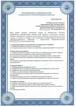 Приложение к свидетельству о допуске к строительным работам Щербинка СРО в строительстве